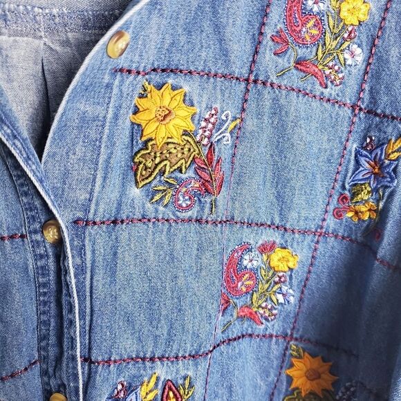 Vintage 90s Denim Blouse Size XL - Picture 5 of 7
